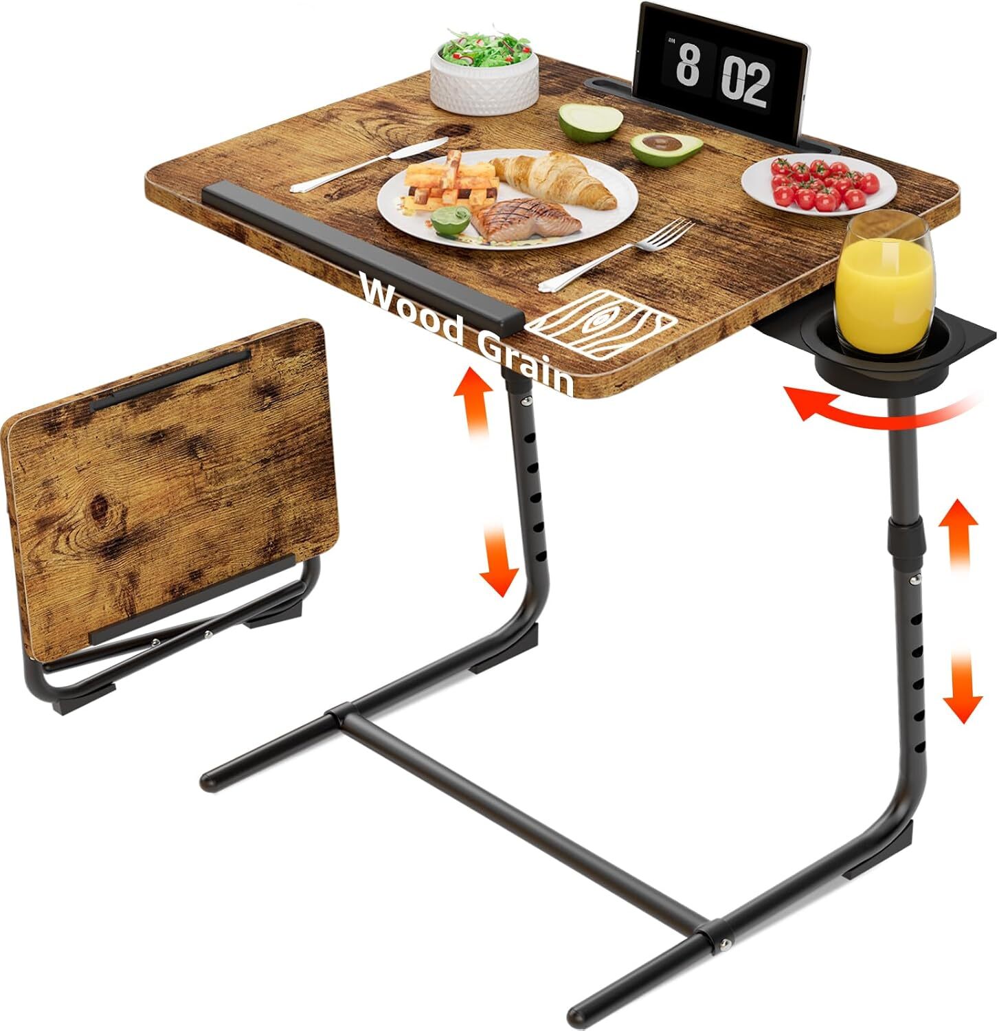 Folding TV Tray Adjustable Dinner - Trays for Eating On Couch Wooden Tables Mate