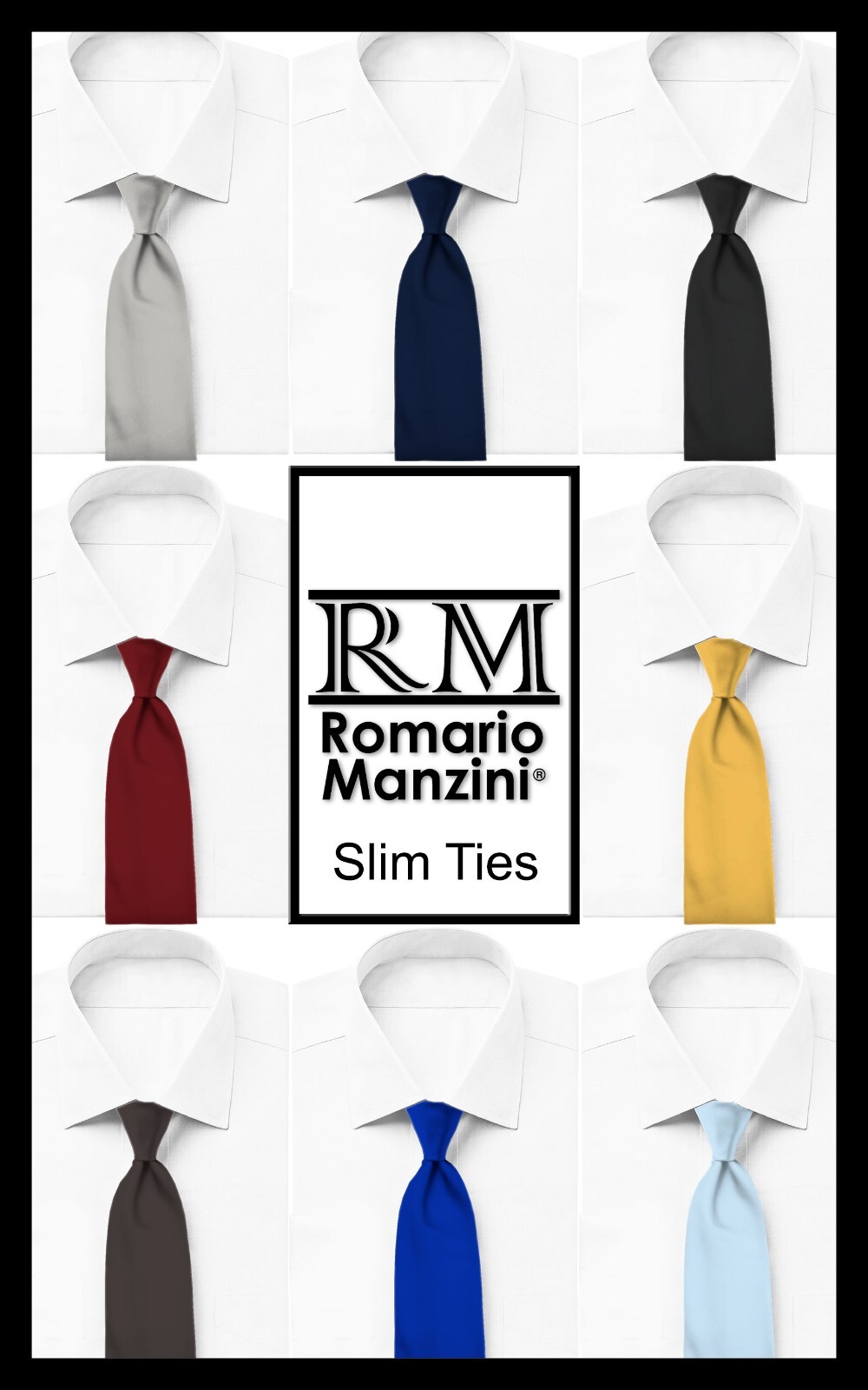 New Romario Manzini® Men's Slim Solid Color Slim Ties (55 colors)