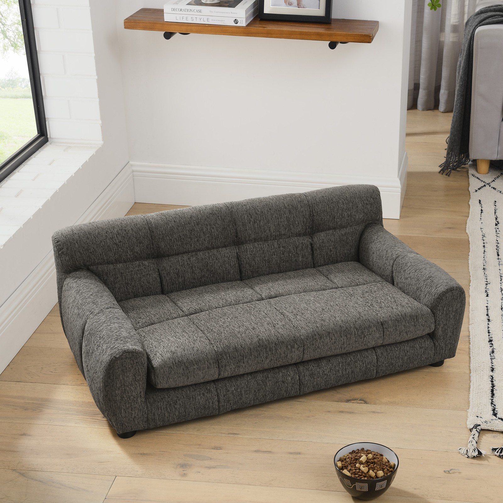 Soft Comfortable Pet Sofa Backrest Armrests Suitable for Small Medium Dogs Gray