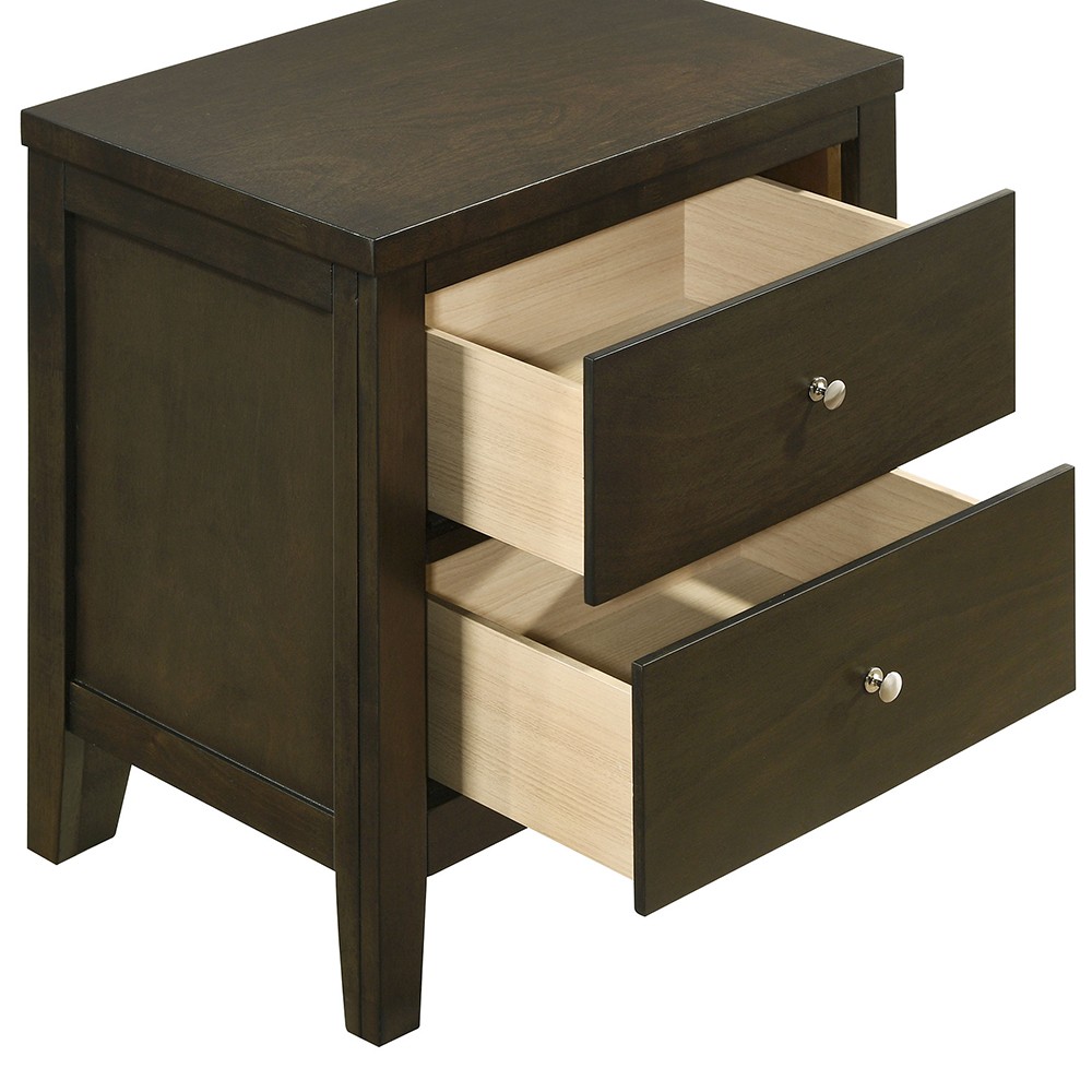 Clement Dark Cocoa 2 Drawer Nightstand, Wooden Bedside Table with Metal Handles
