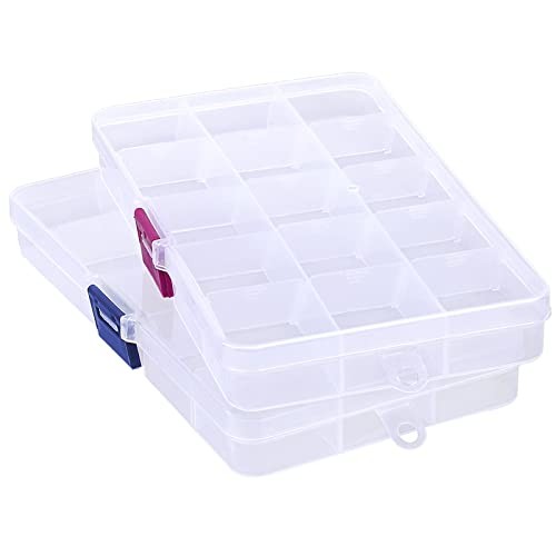Bead Organizer Box, 2PCS 15 Small-6.7” x 3.7“ 2PCS-Blue Buckle & Red Buckle