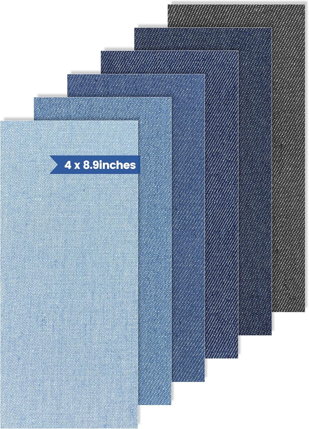Denim Iron-On Patches for Jeans Repair 6 Colors 4x8.9 Strong Wash - Resistant