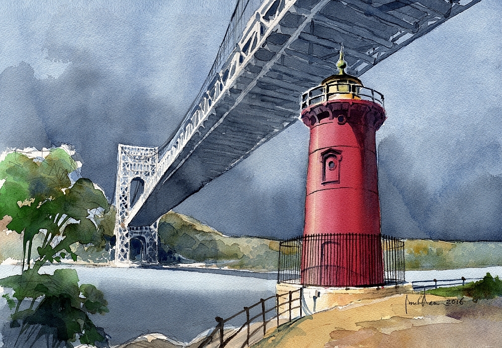 Little Red Lighthouse & GW Bridge, Jeffreys Hook, New York. James Mann Notecards