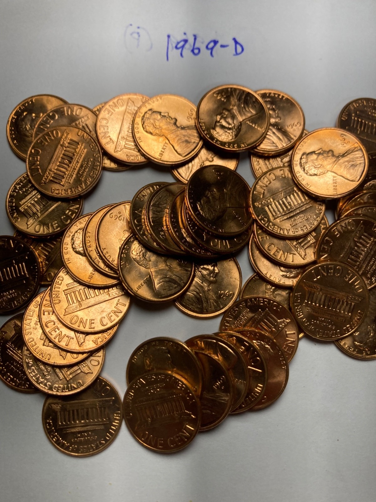 1969-D "BU"  LINCOLN MEMORIAL CENT PENNY ROLL  50 COINS
