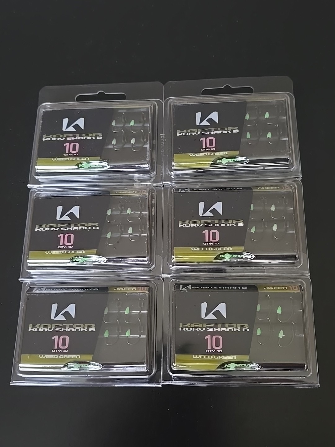 6 X Packs Korda Raptor Barbless Kurv Shank Hooks - RRP £36 - Green Size 10 KAP39
