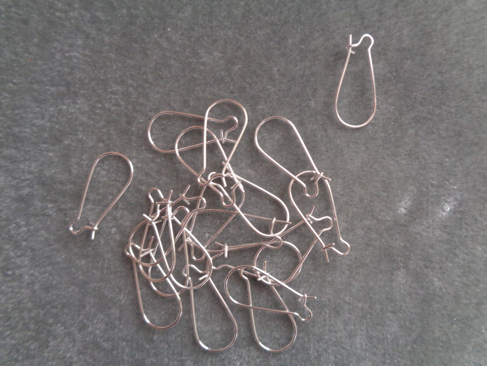 Kidney ear wire, silver plated, 25mm kidney with open loop, 21 gauge.