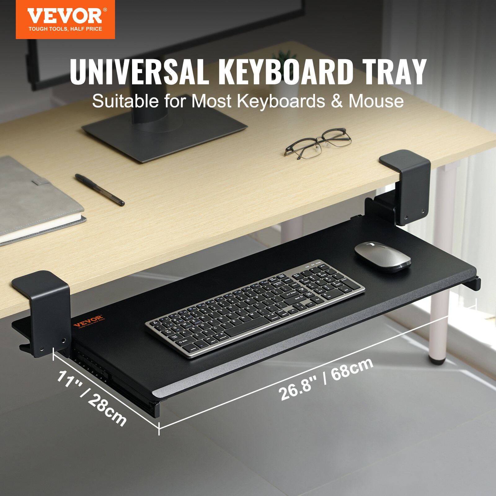 VEVOR Keyboard Tray Under Desk Pull out Keyboard/Mouse Tray with C Clamp Mount