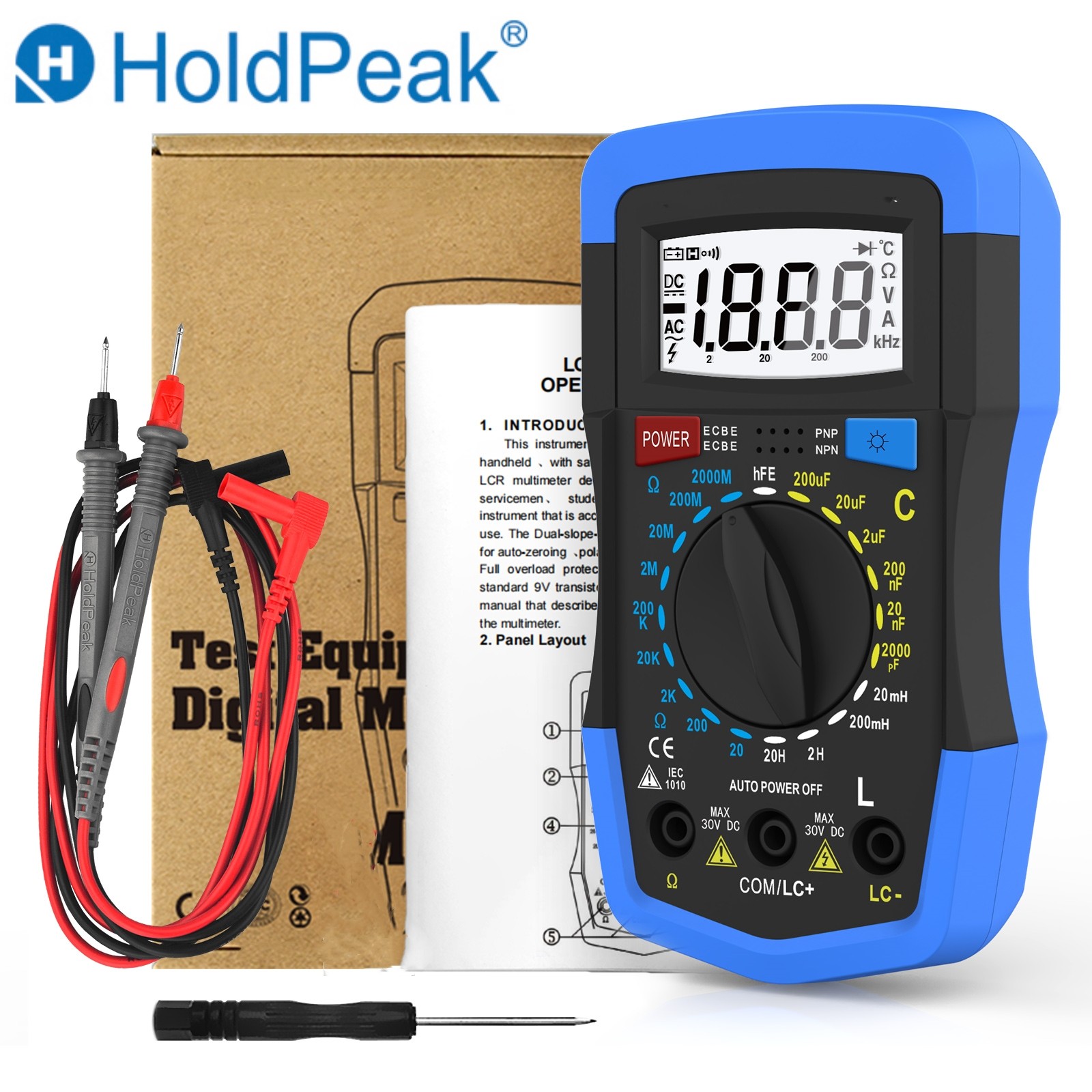 HodPeak Digital Multimeter 2000pF~200uF Capacitance Inductance Ohm hFE Tester US