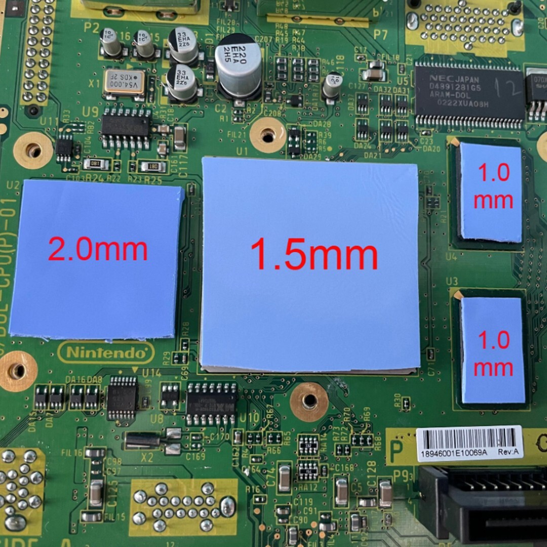 Nintendo GameCube Thermal Pad GPU CPU SRAM Motherboard (1mm, 1.5mm, 2mm) Set
