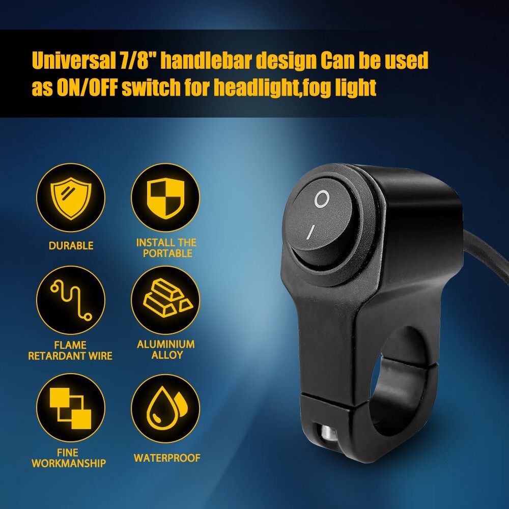 Motorcycle Handlebar 7/8" On Off Switch ATV Headlight Fog Spot Light Waterproof