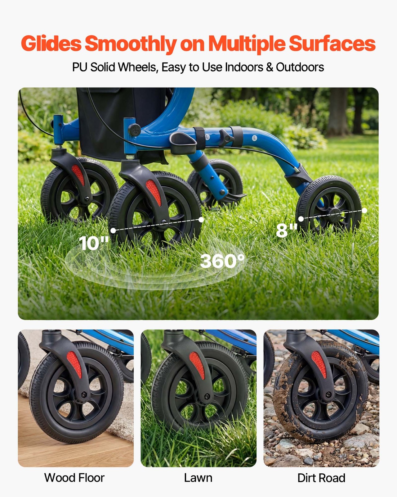 VEVOR Rollator Walker for Seniors Foldable Rolling Walker with PU Solid Wheels