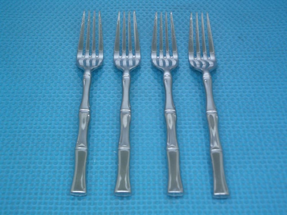 Cambridge MAMBOSA Bamboo Glossy Set of 4 Salad Forks 7 1/8" Stainless Flatware