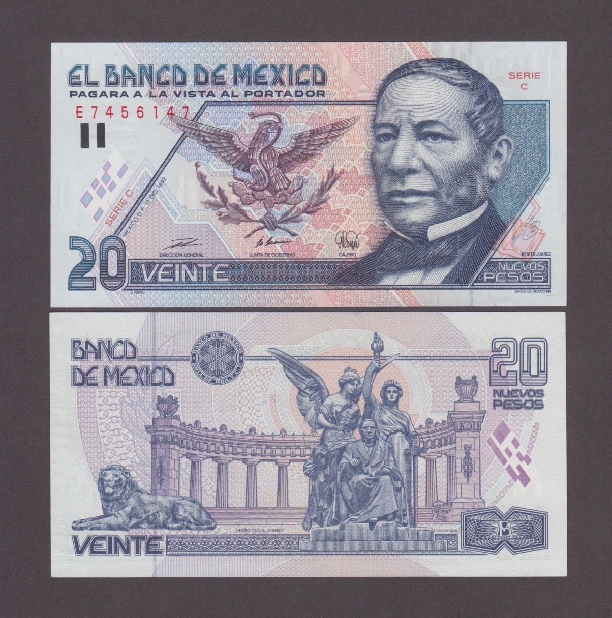 MEXICO P.100  20 NUEVOS PESOS 10.11.1992 SERIE C  UNC  WW  WE COMBINE 2601