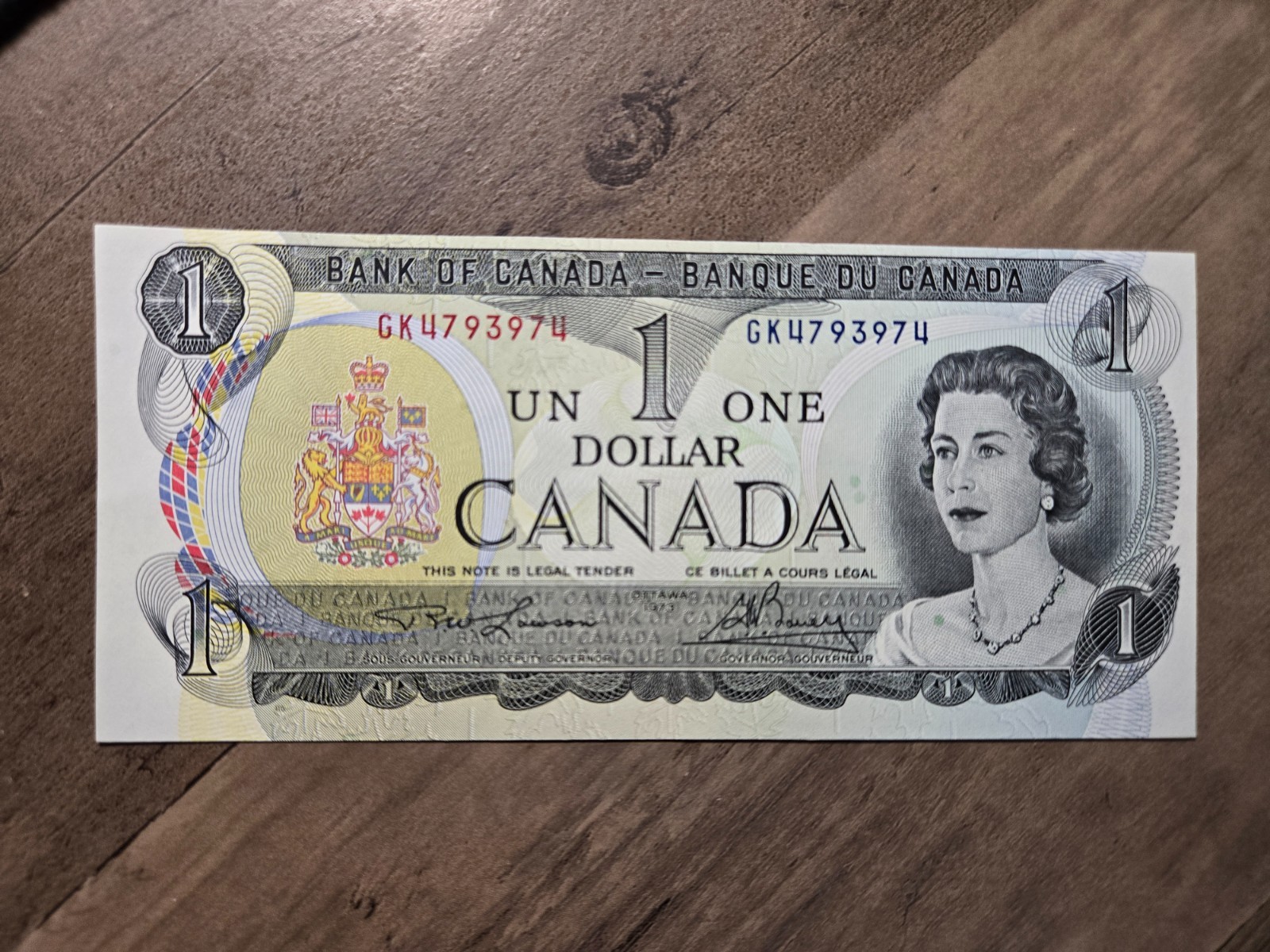 Bank of Canada, 1973 One Dollar Radar Note GK4793974 Lawson/Bouey