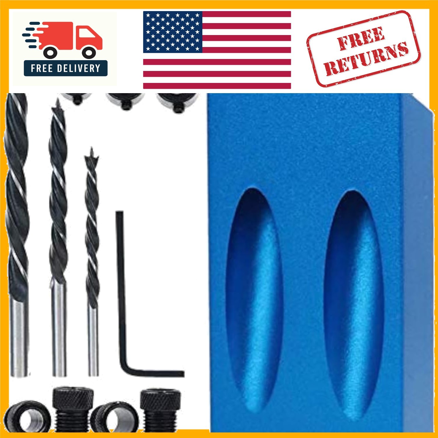 Complete DIY Pocket Hole Jig Kit - 15° Incline with Multi-size Adapters