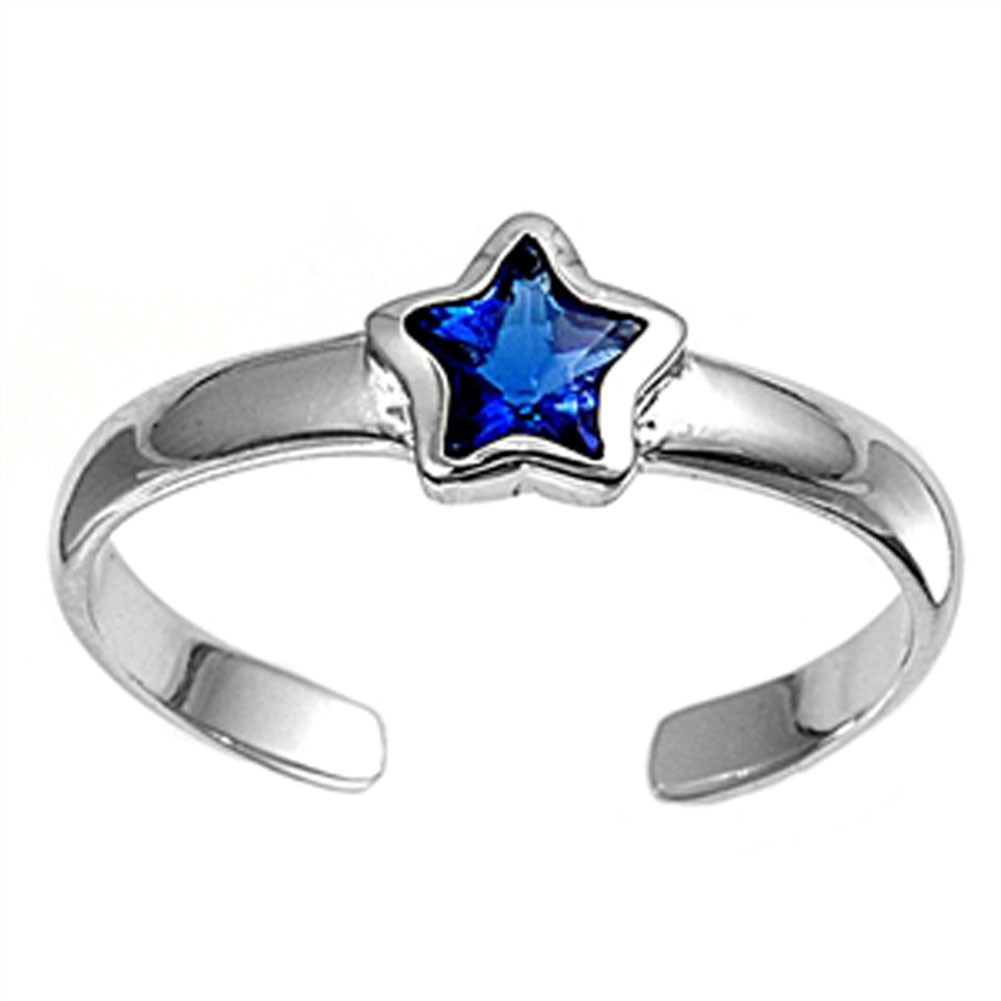 Star Blue Simulated .925 Sterling Silver Toe Ring