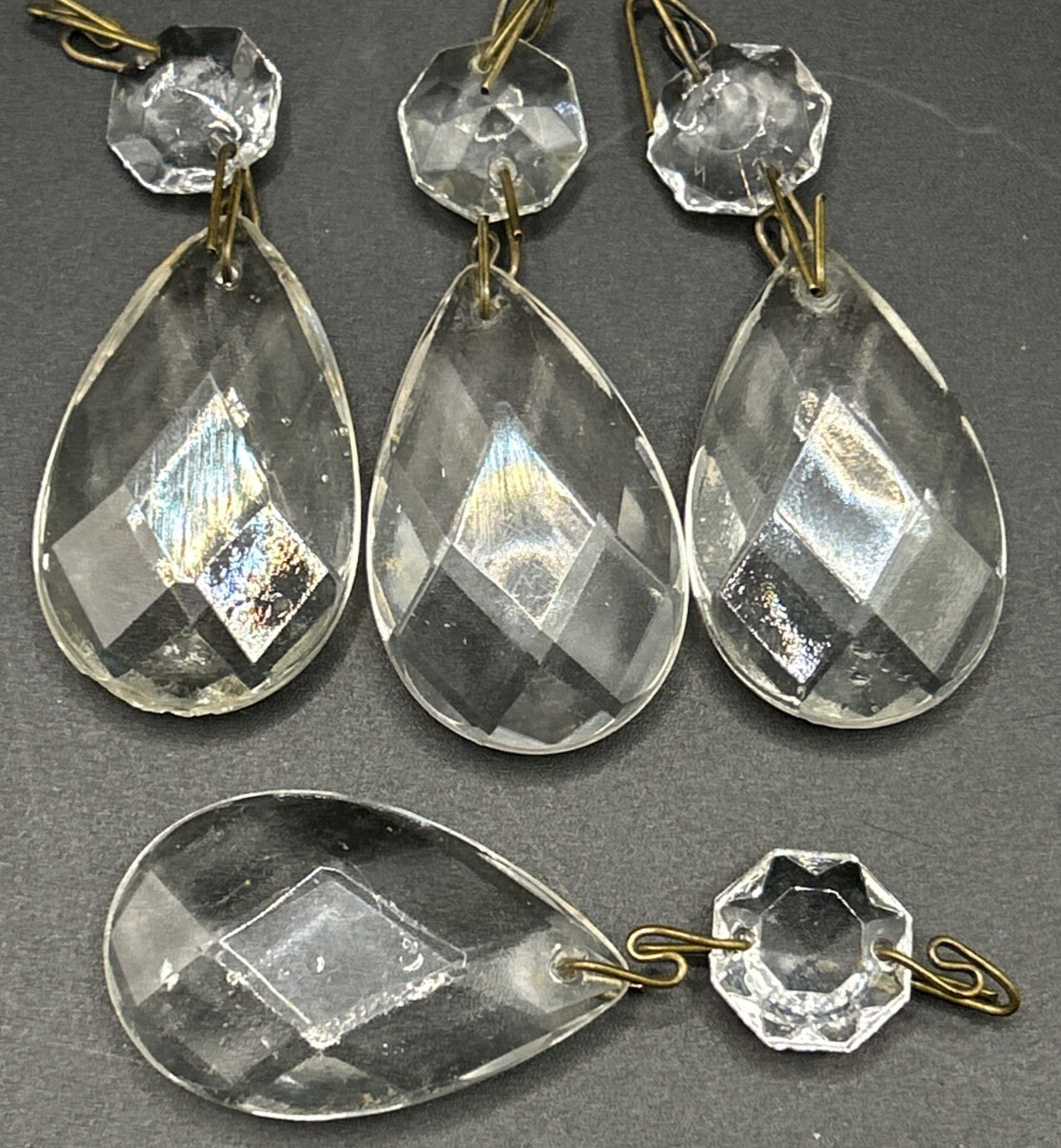 Set of 4 Antique Clear Cut Crystal Prisms Chandelier Lamp Parts Suncatcher 1.5”