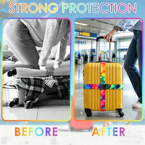 4 Pack Luggage Straps for Suitcases Adjustable Colorful Geometry(4 Pack)