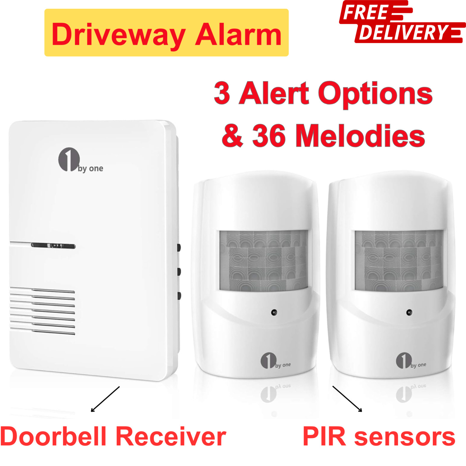 Wireless Driveway Motion Alert System, 2 Sensors,1000ft Range, 36 Chimes Options