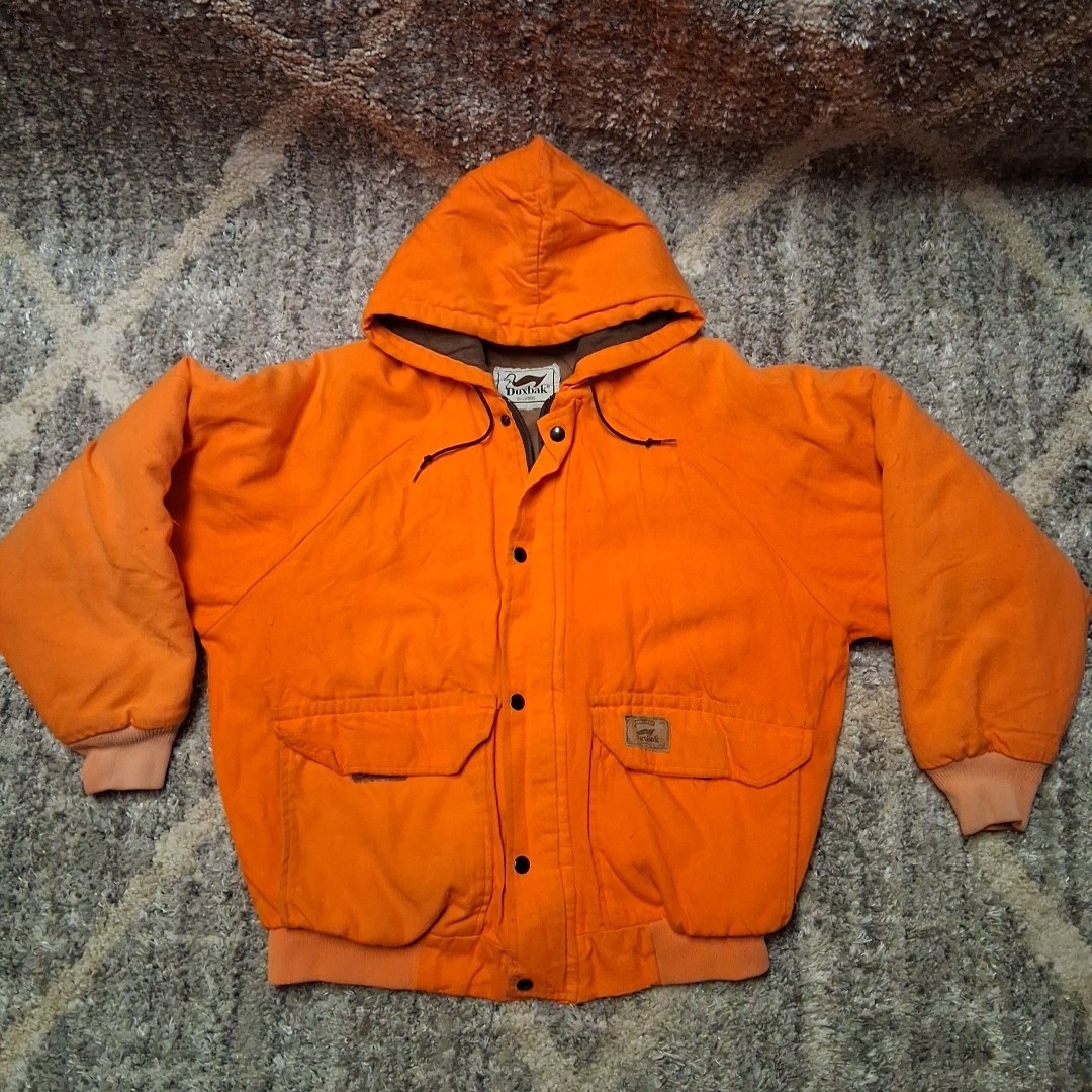 Duxbak Mens Med? No Tag Orange Quilted-Insulated Hooded Jacket Hunting As Is