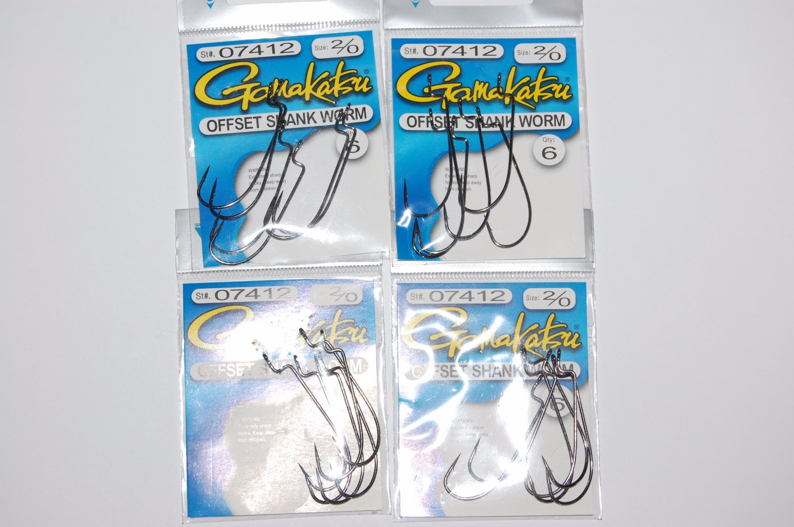 4 packs gamakatsu offset shank worm hooks 2/0 nickel silver black 07412