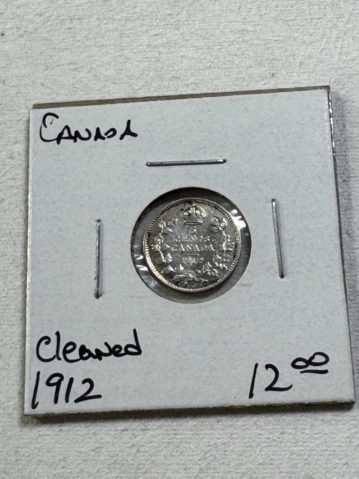 1912 Canada 5 Cents Small Silver Coin Cleaned