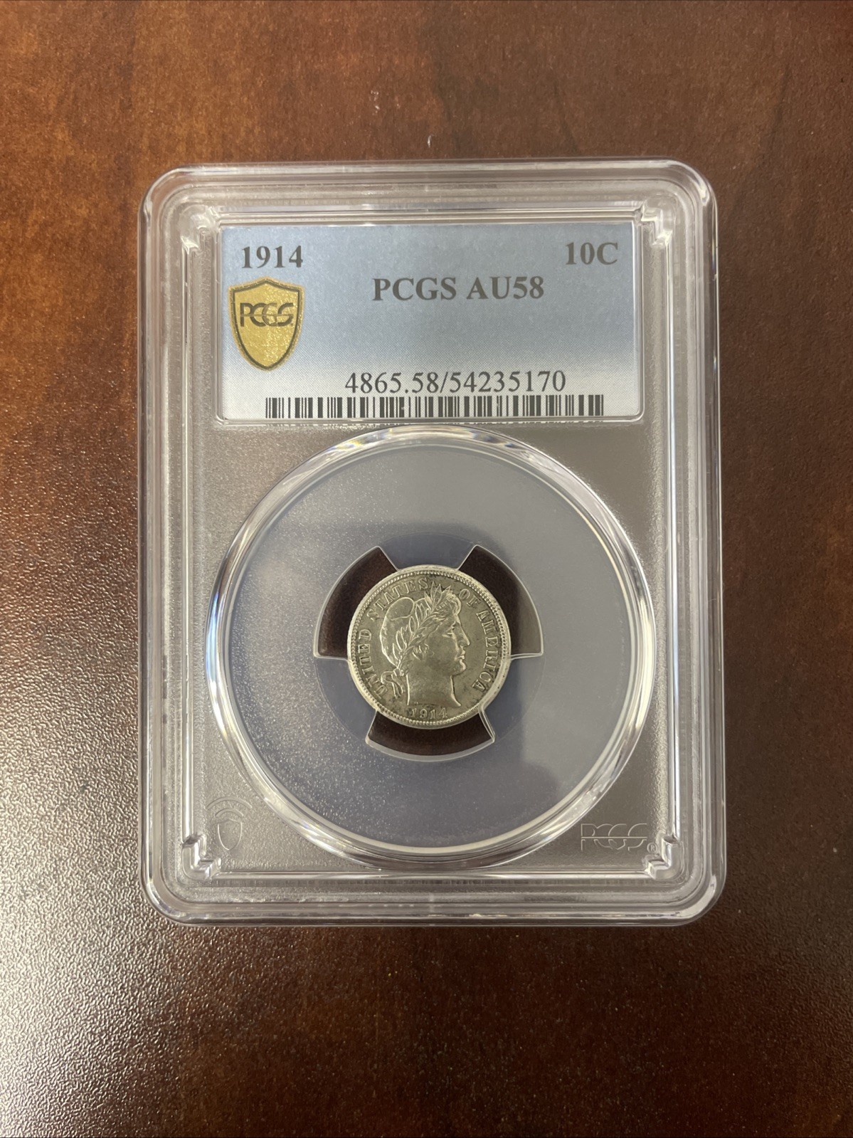 1914 Barber Dime AU 58