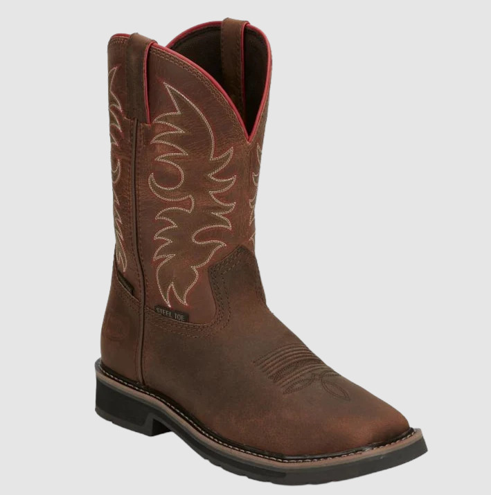 NIB MEN JUSTIN SE3117 DRILLER PECAN BROWN WATER BUFFALO SQUARE TOE LEATHER BOOT