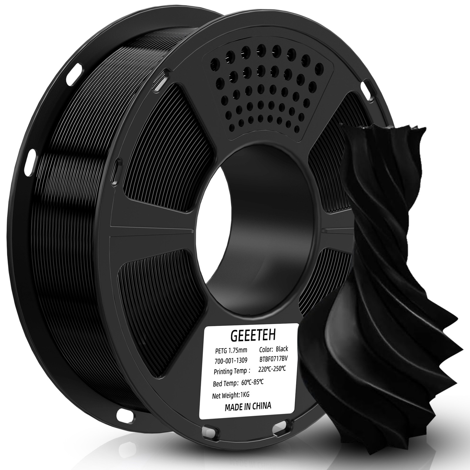 Geeetech 3D Printer PETG Filament 1kg/rol 1.75mm Black Monochrome Consumables