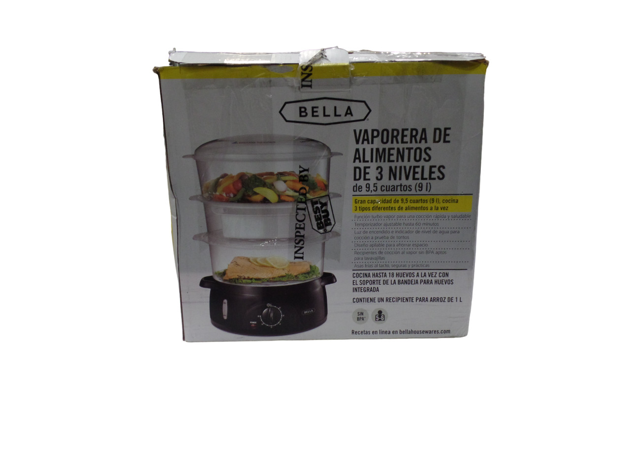 BELLA - 9.5-Qt. 3-Tier Food Steamer - Black/Clear - Free Shipping