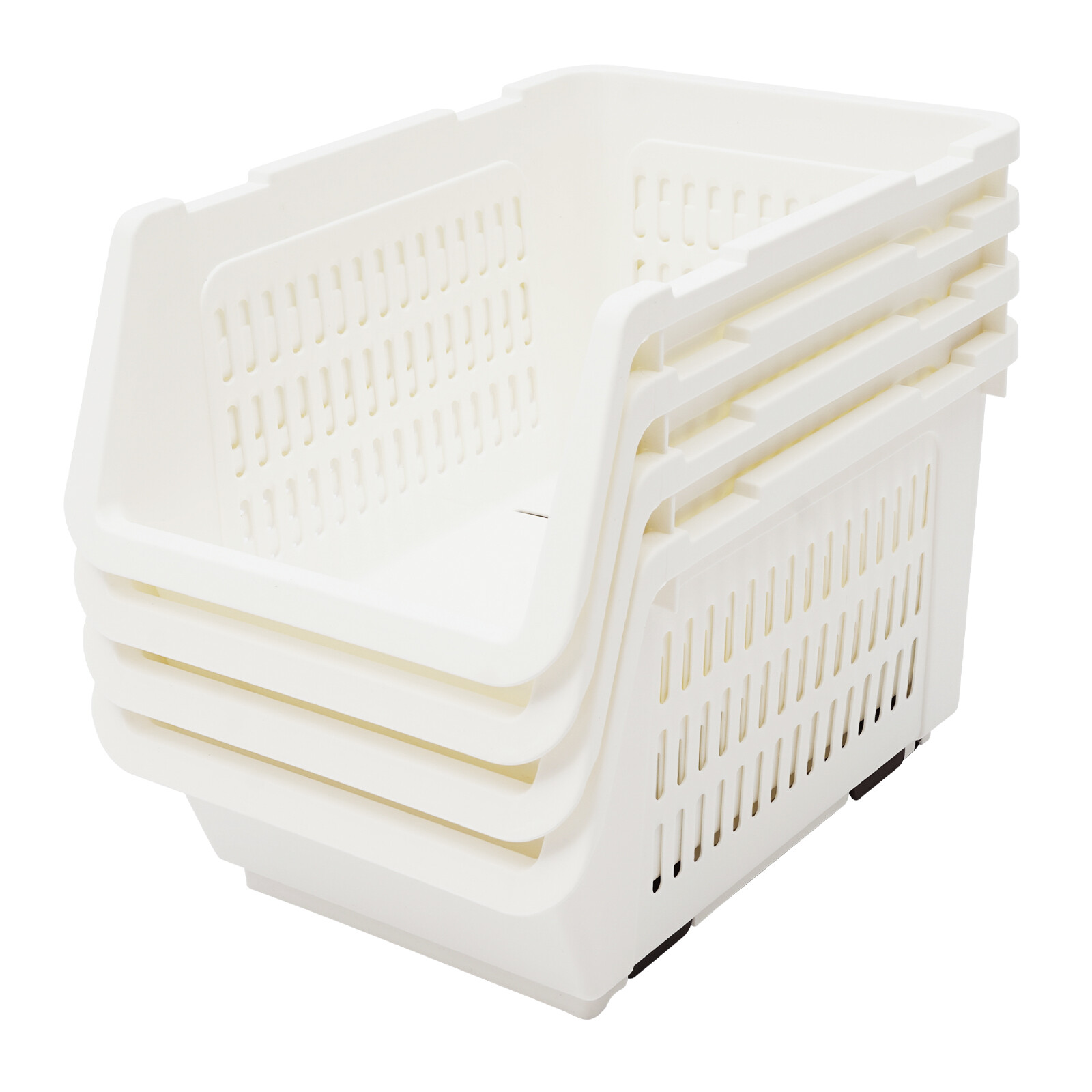 4 Pack Stacking Storage Baskets, Multifunctional PP Organizer Bins Space-Saving