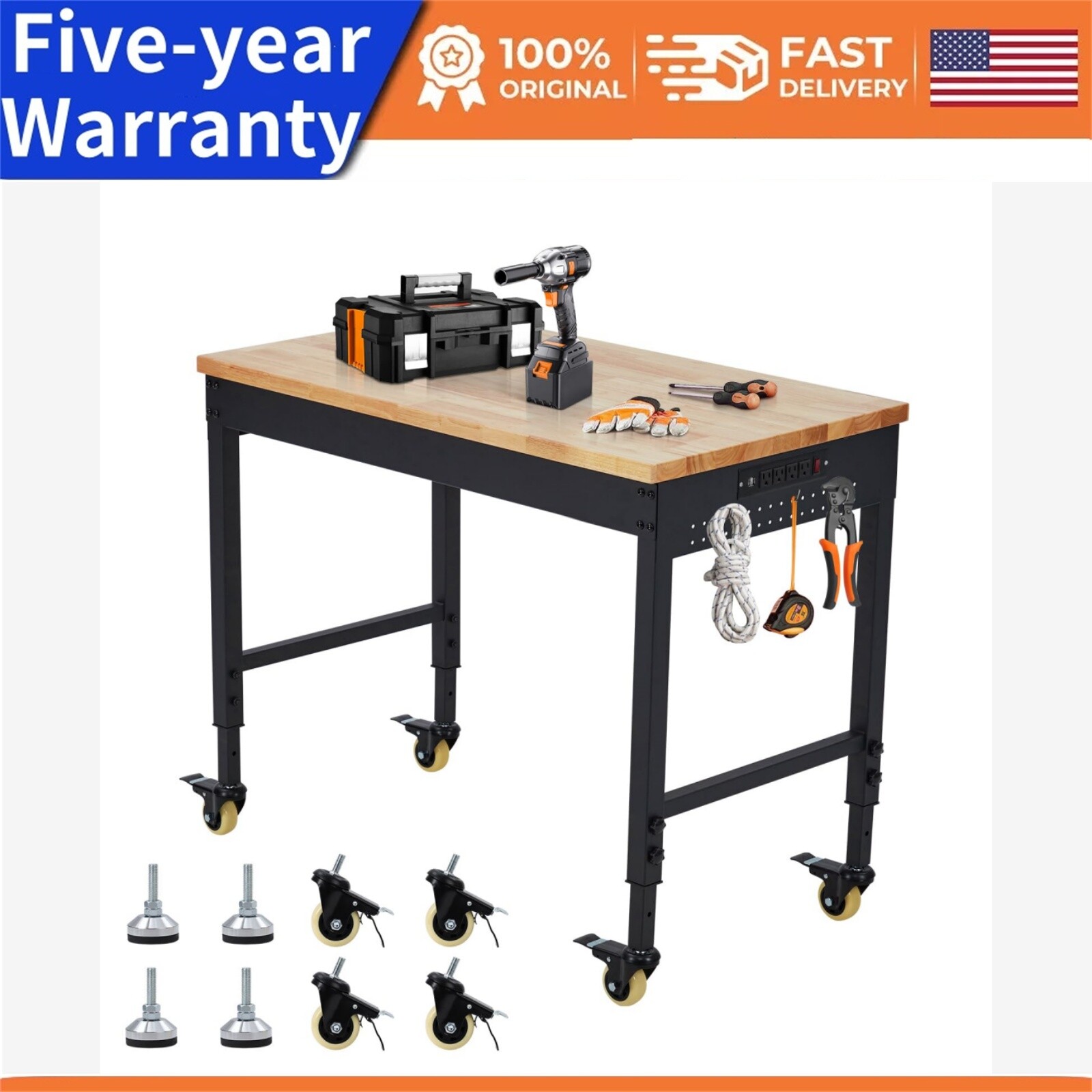 🔥🔥48" Adjustable Workbench Heavy Duty Workstation 2000 LBS Load Capacity Caste