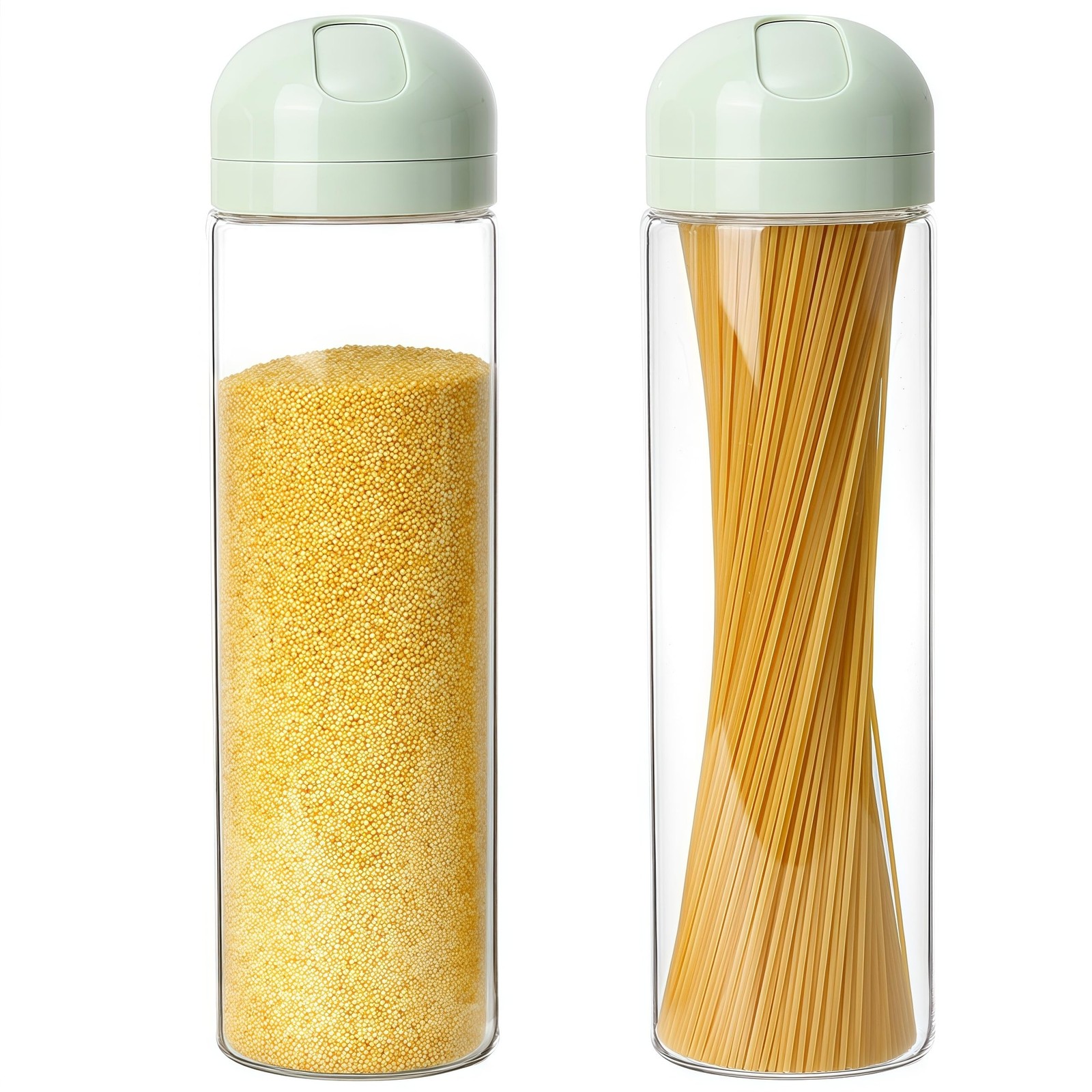 2-Pack Glass Spaghetti Storage Jars with Measuring Dispenser Lids (Twist & Po...
