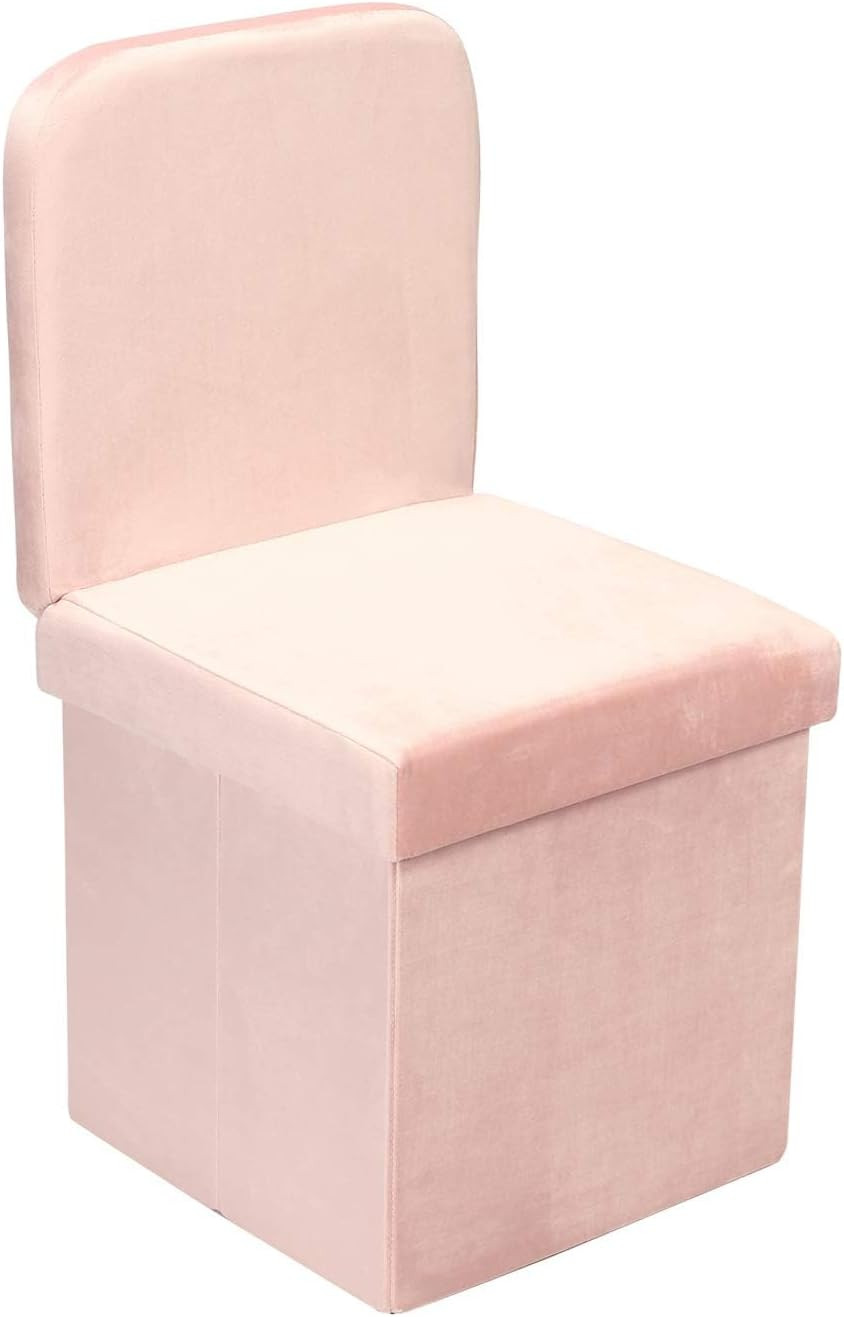 Pink Velvet Folding Storage Ottoman with Seat Back - Space-Saving Organizer