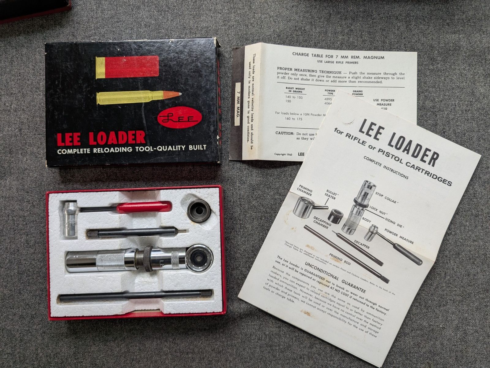 Lee Loader 7mm Remington Mag Complete Hand Reloading Tool 1963 Vintage Rare