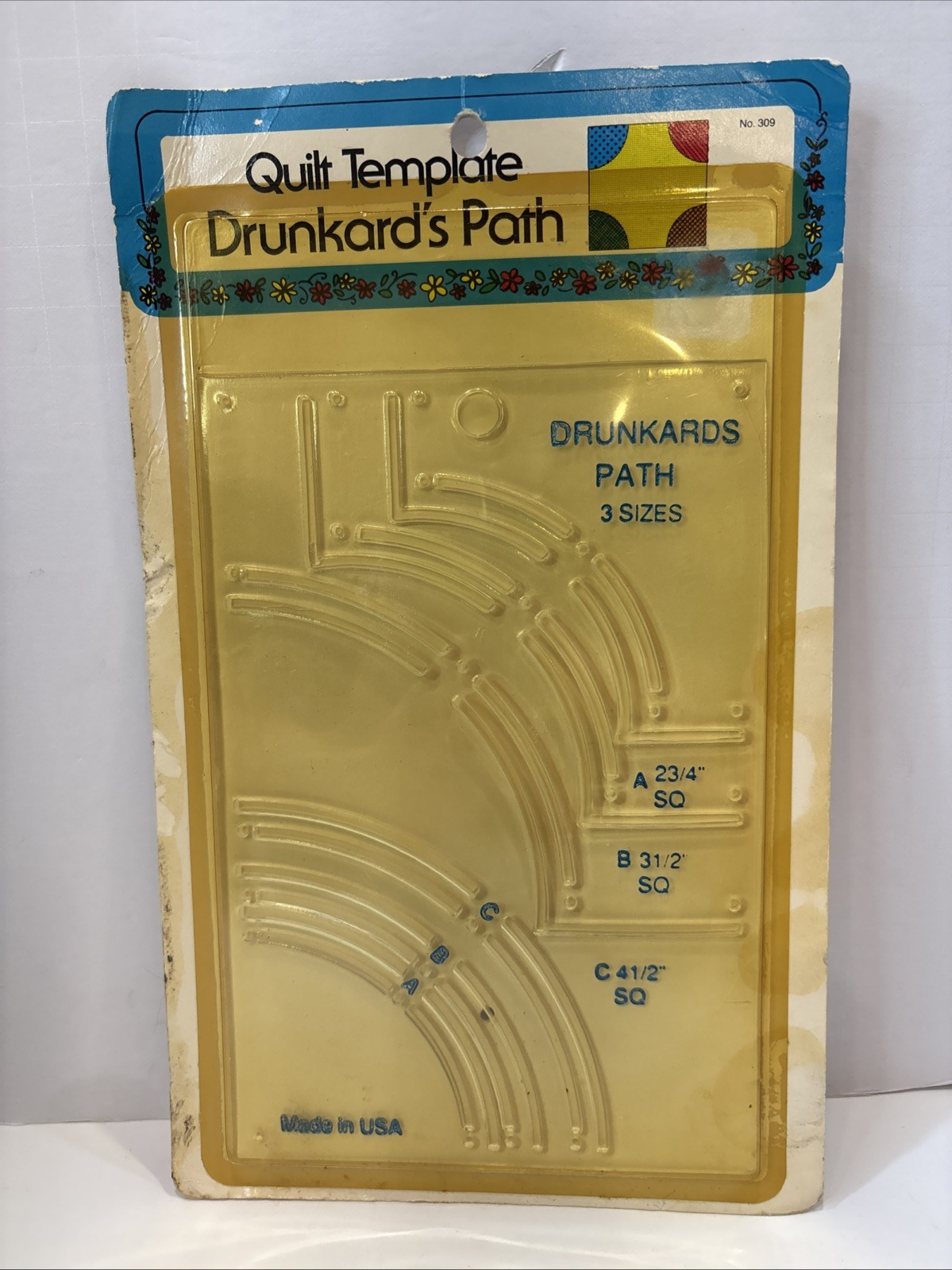 Vintage Quilters Template Drunkards Path by W.H. Collin Inc. Usa Made.No 309 New