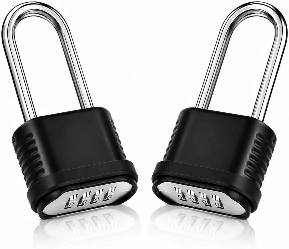 2 Pack 4.13 Inch Long Shackle 4 Digit Combination Padlock Weather Resistant Lock