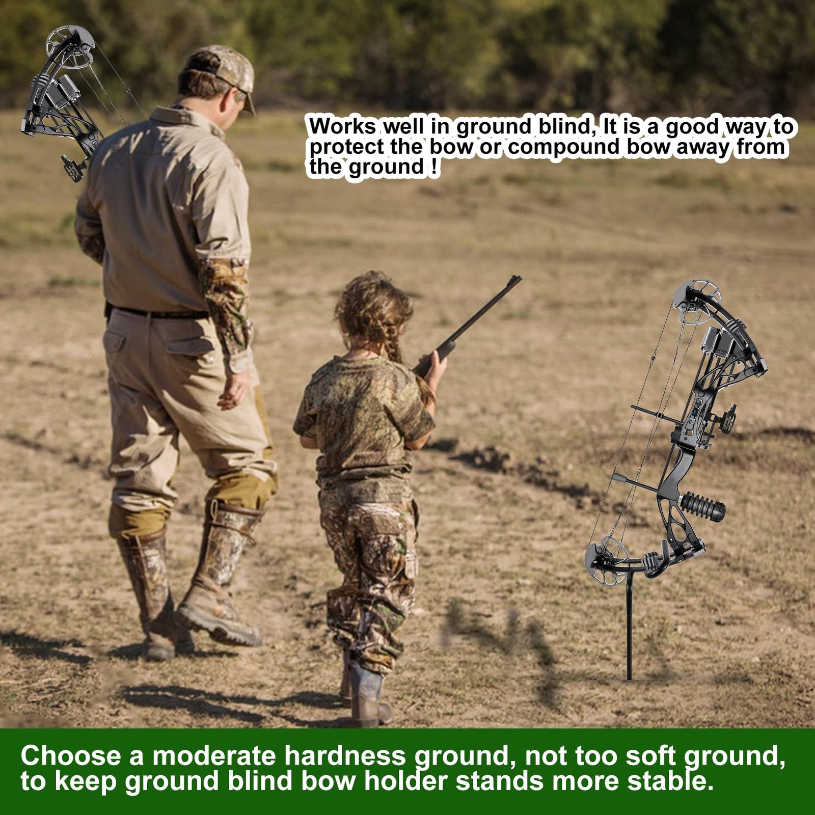 Ground Blind Bow Holder with Rubber Coated, Rustproof Hunting Compound Bow Holde