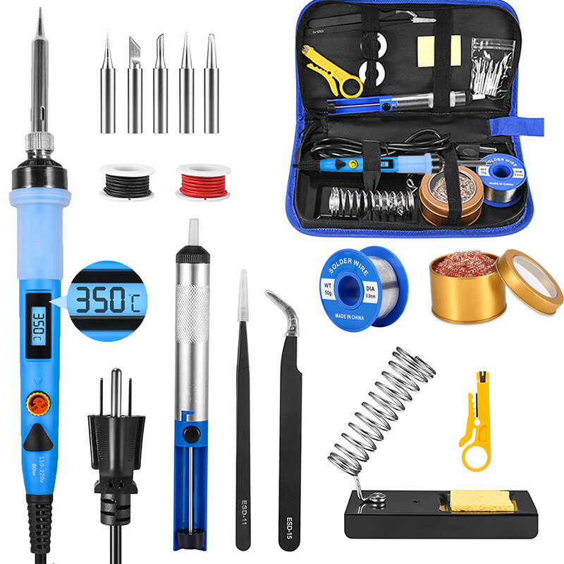80W Soldering Iron Kit Gun 110V Adjustable Temperature Welding Tools Solder Wire