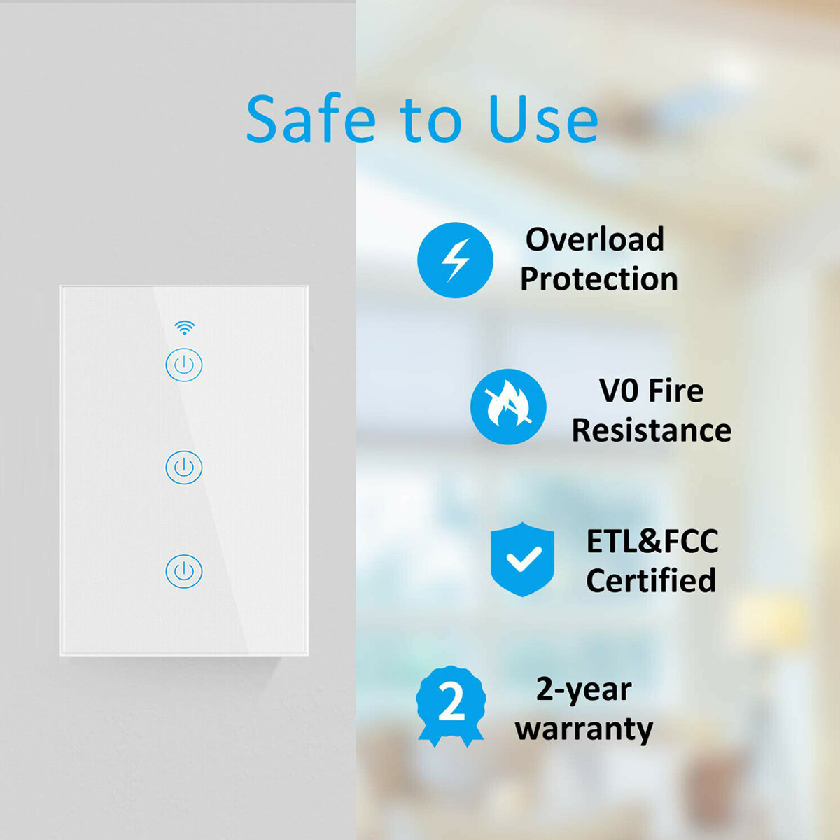 1/2/3 Gang Smart WiFi Wall Light Switch Touch Panel for Alexa/Google/Tuya APP US