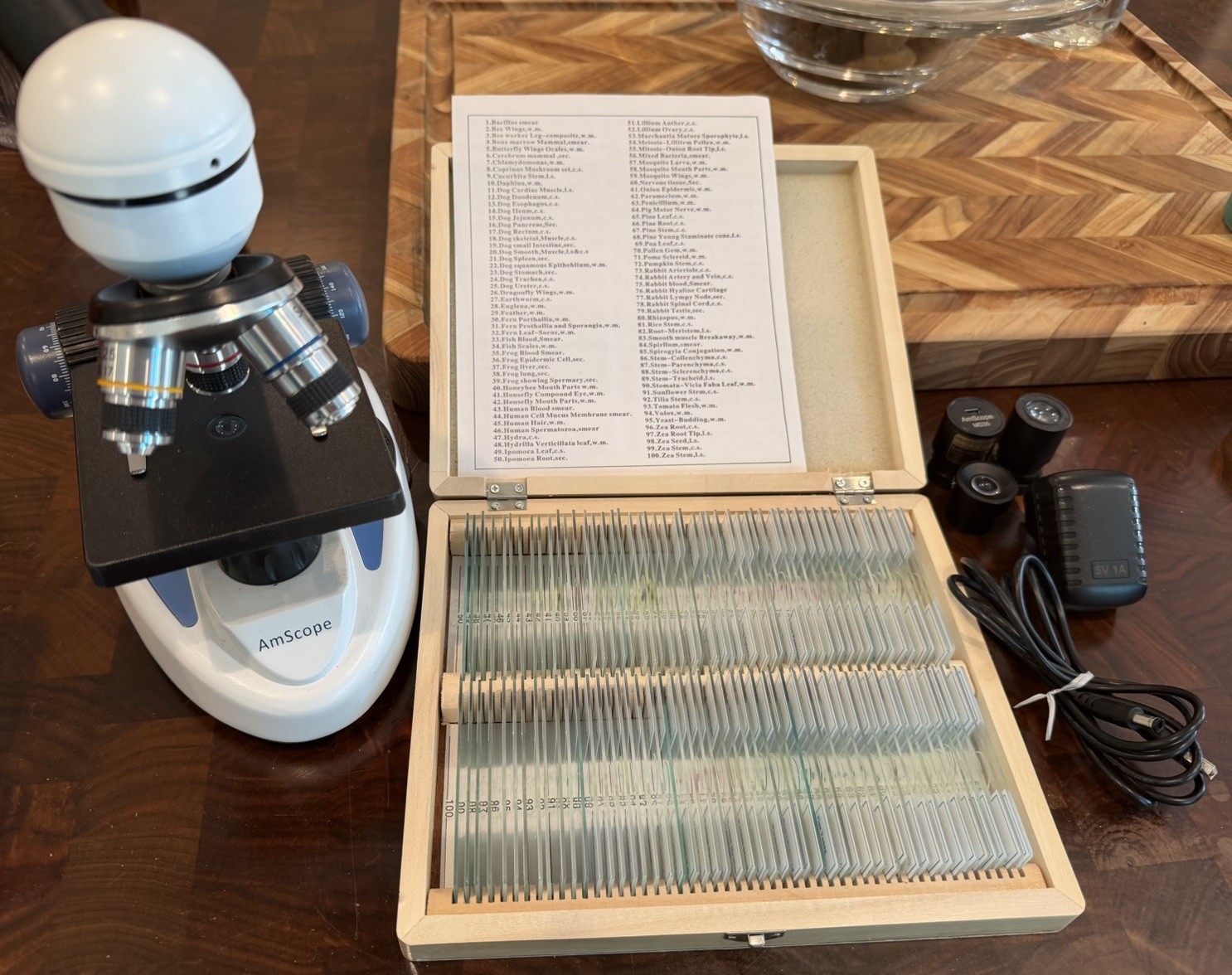 AmScope Compound Microscope Kit Tested w/100 Prepared Slides MD35 USB Camera