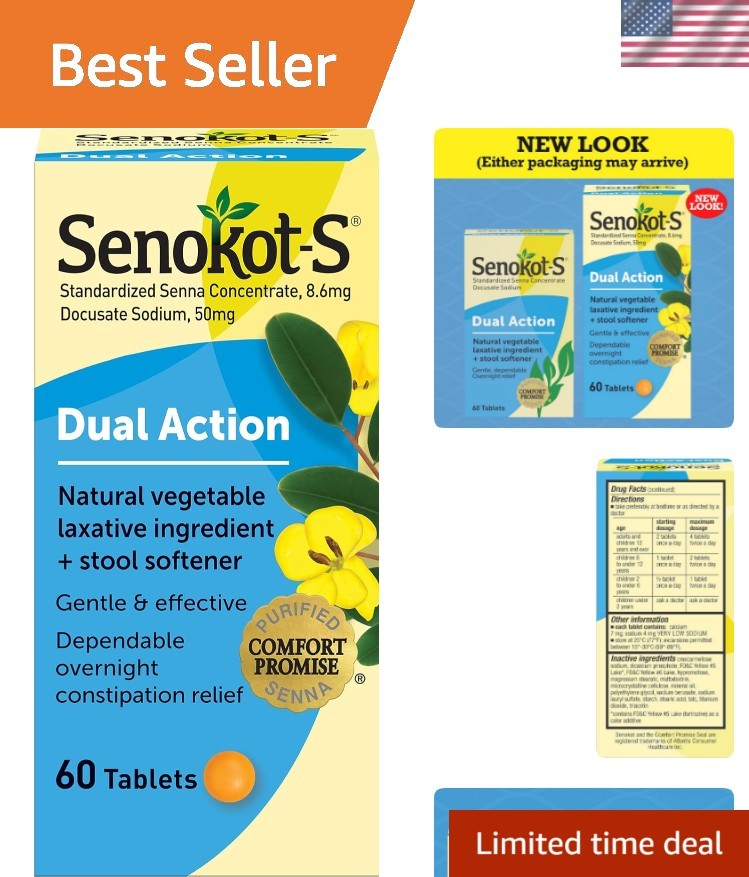 Dual Action 60 Tablets, Natural Vegetable Laxative Ingredient Plus Stool Soft...