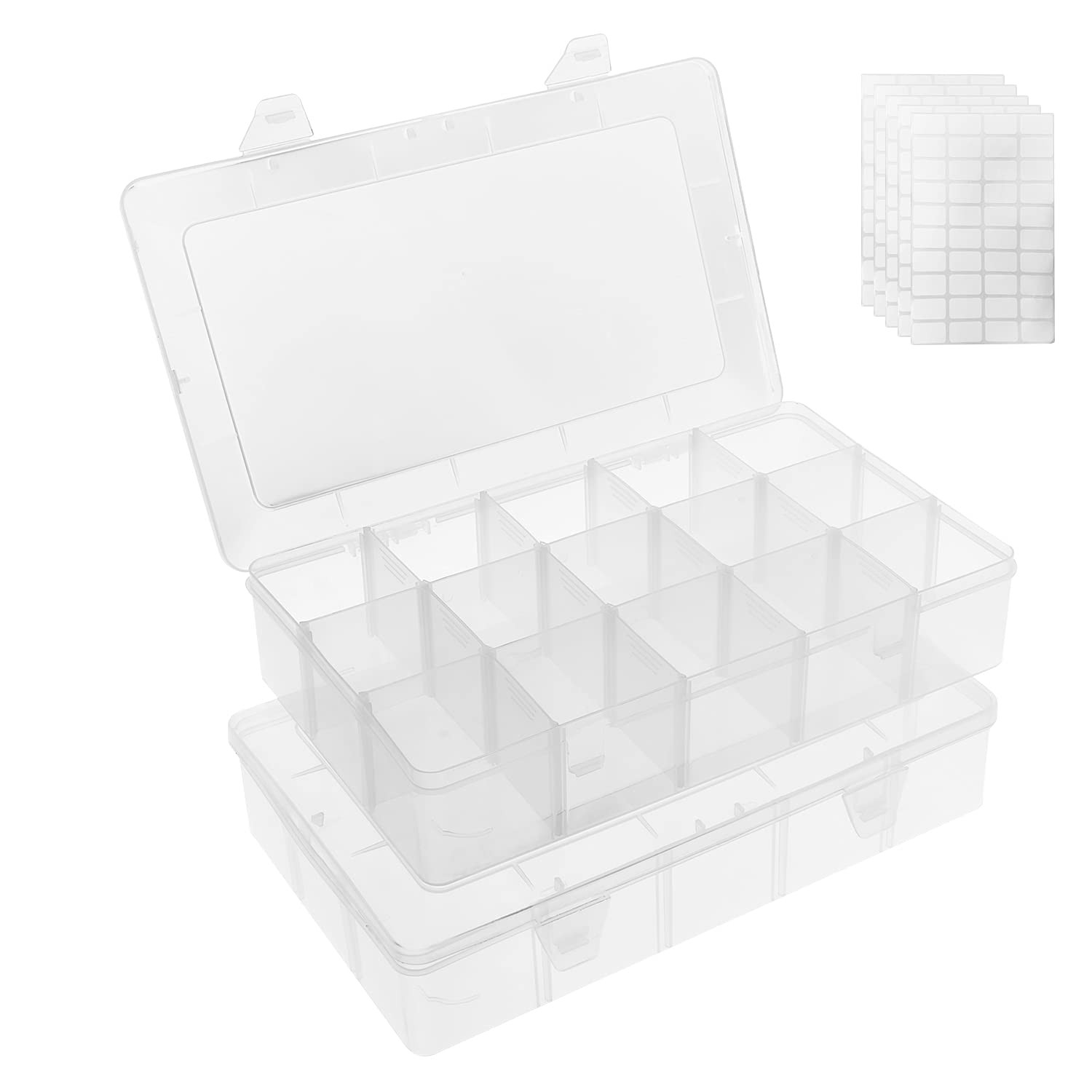Umirokin 2x Clear 15-Grid Plastic Organizers, Adjustable Dividers Crafts