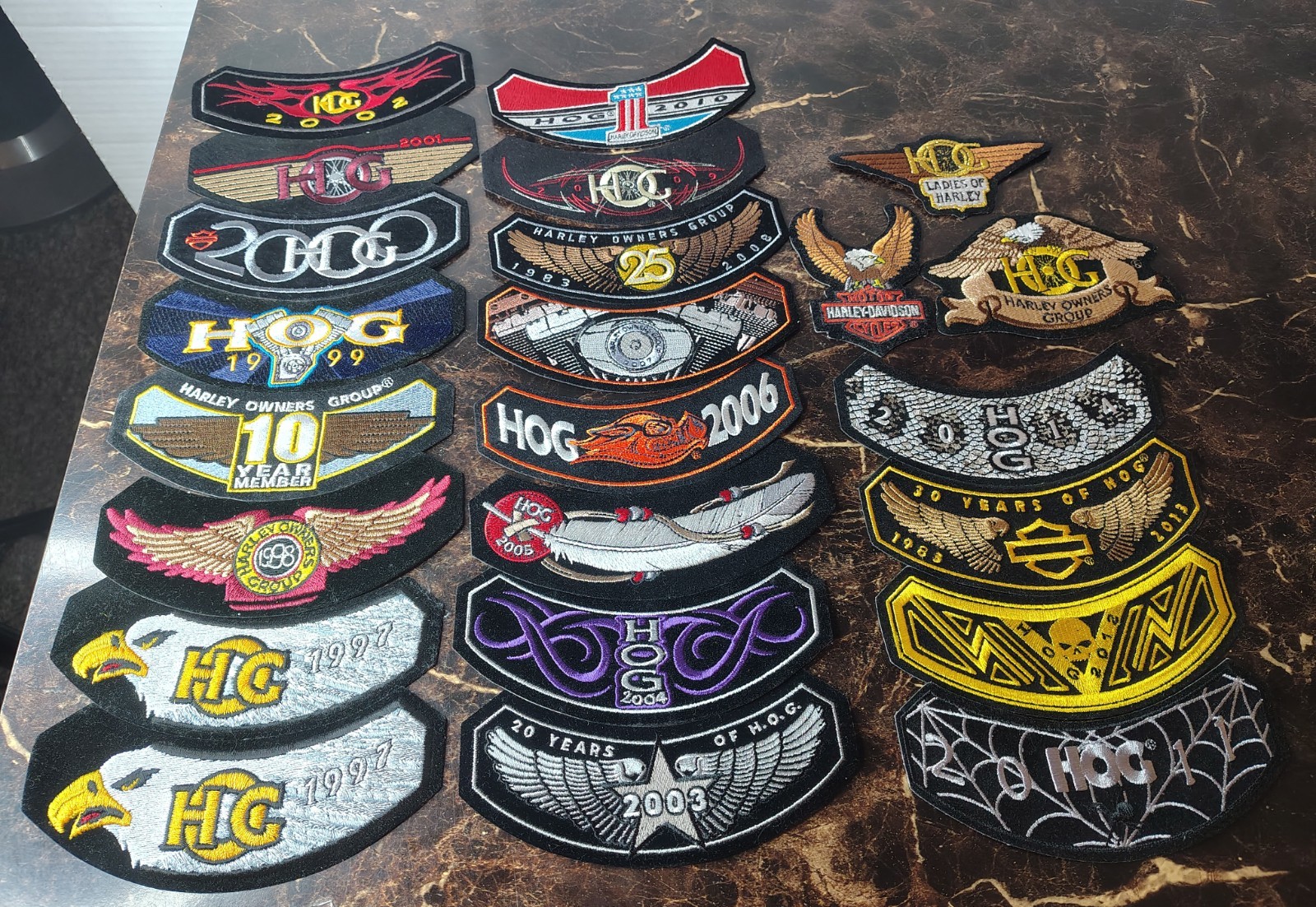 Harley-Davidson® 1994 thru 2019 Owners Group HOG Rocker Patches 4 Anniversary