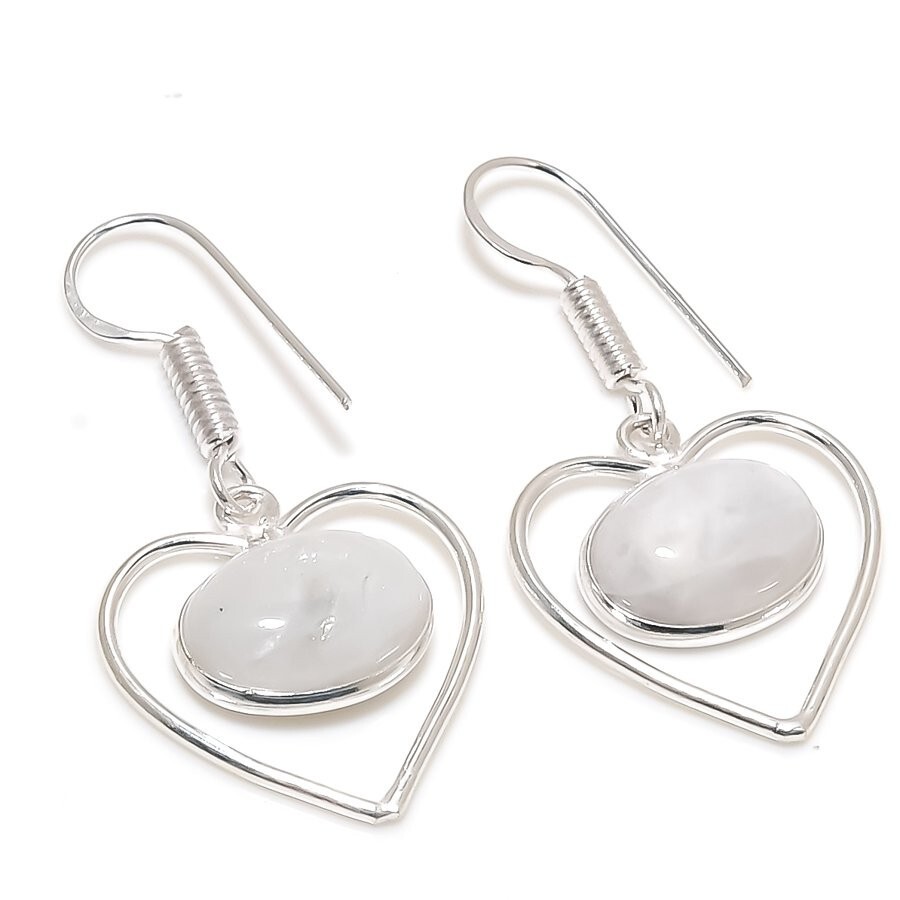 Rainbow Moonstone Gemstone Handmade 925 Sterling Silver Jewelry Earring Sz 1.2"
