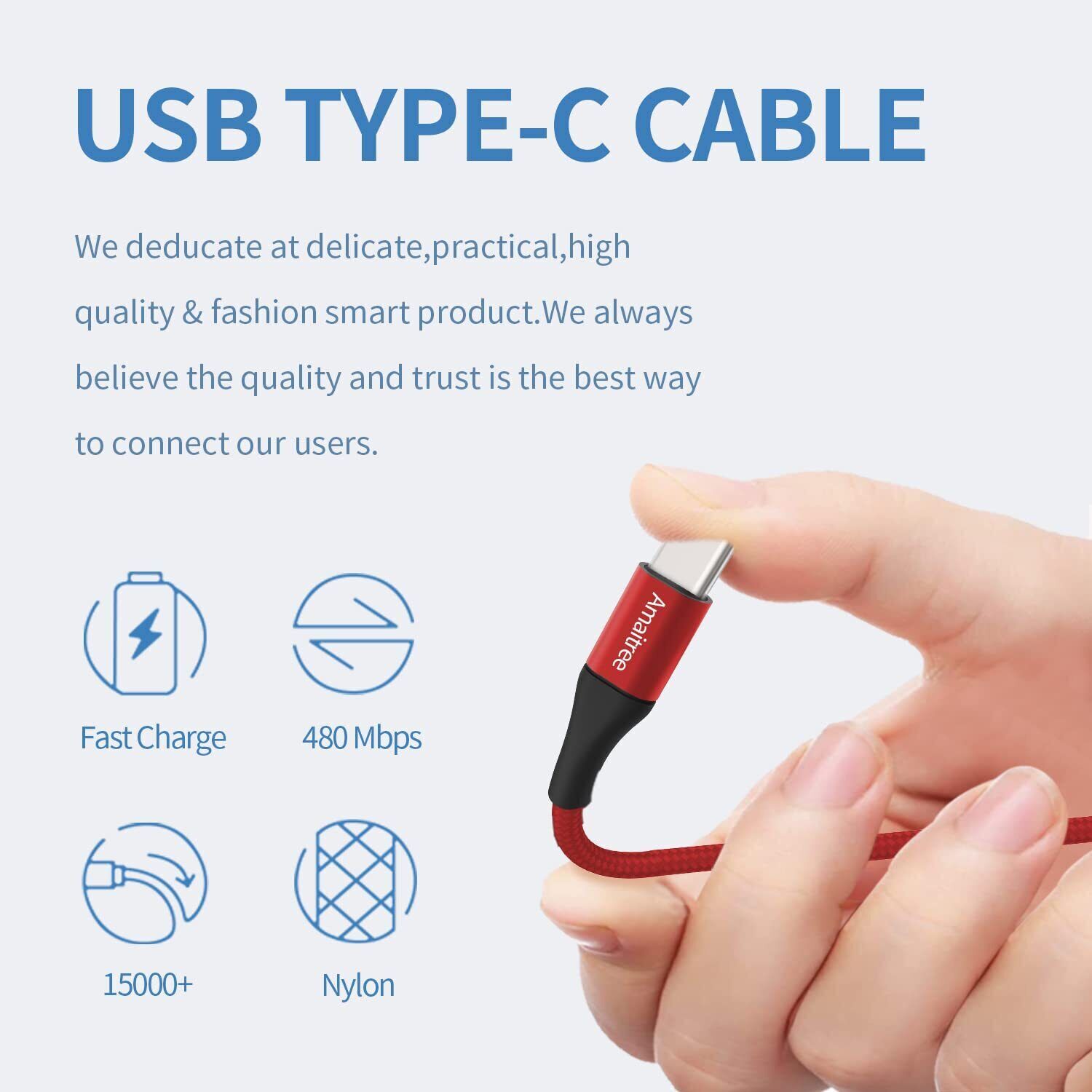 3 Pack USB-C to USB-C Cable Type-C Cable Cord Fast Charger Charging Data Sync