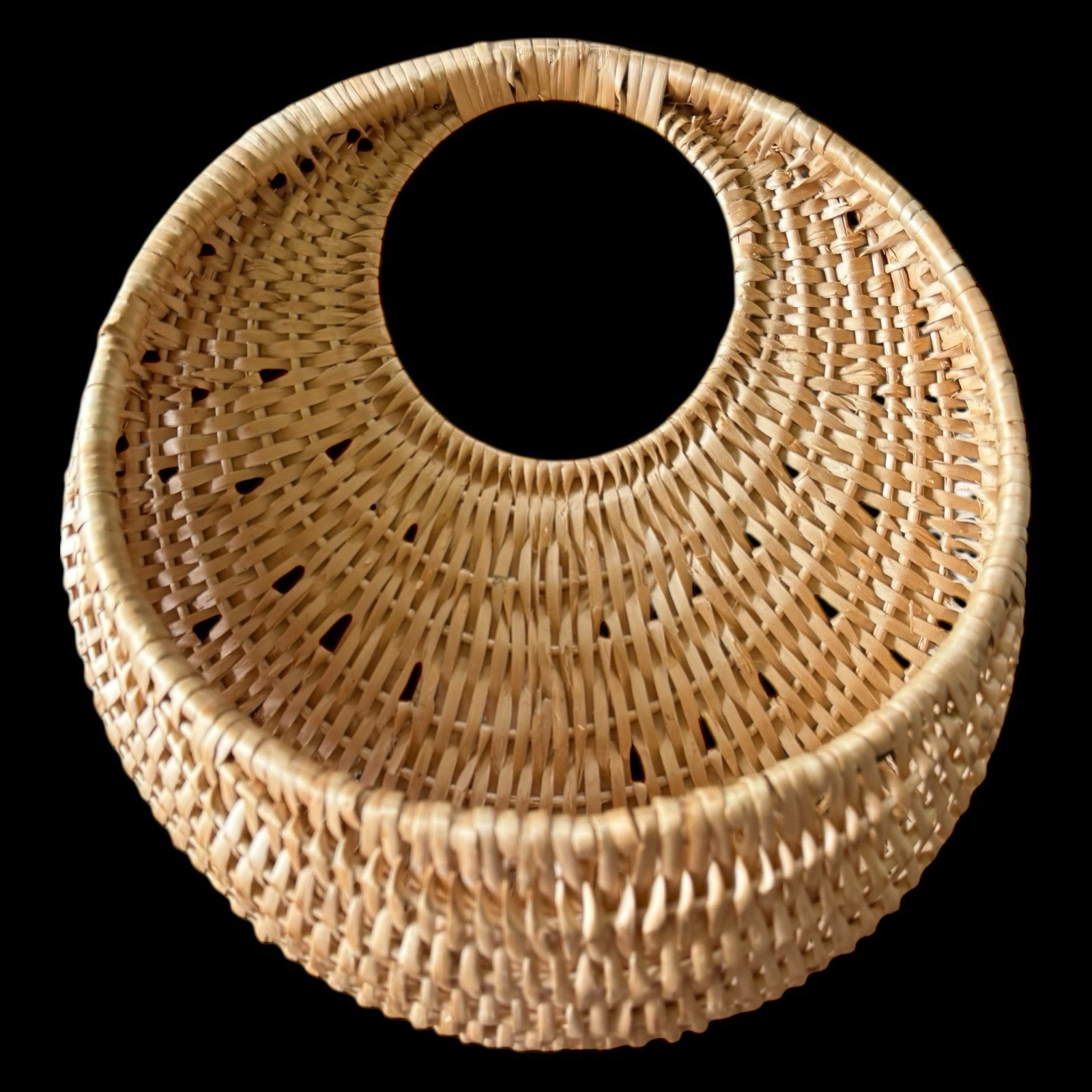 Vintage Large 14.5” Woven Wicker Rattan Orb Hanging Wall Pocket Planter Basket