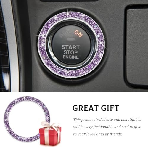 Car Bling Engine Start Ring Decal, Crystal Rhinestone Push to Start Purple