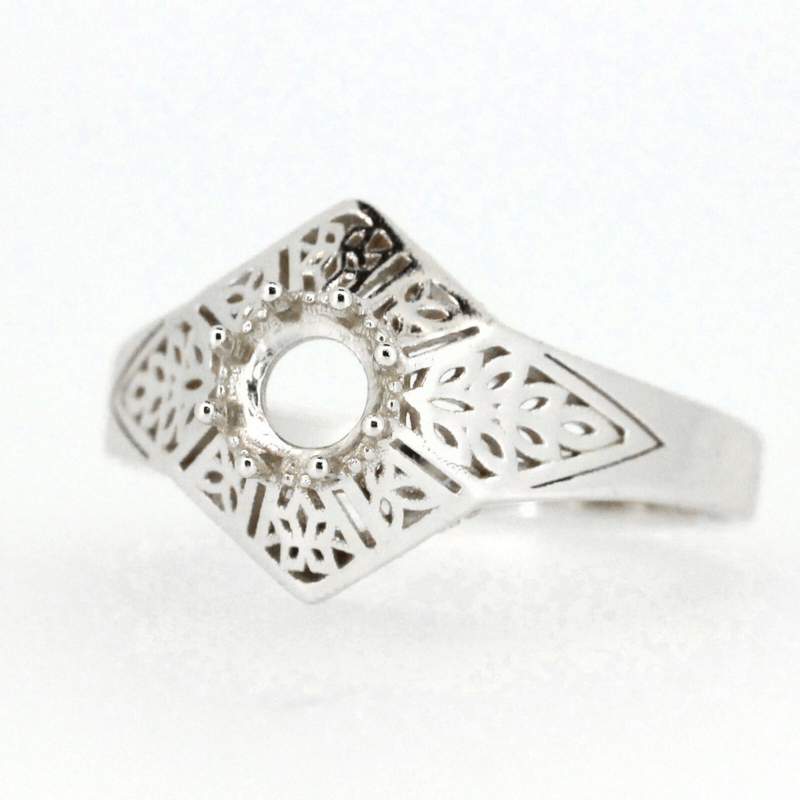 Sterling Silver Semi Mount Ring Setting Round Rd 5x5mm Vintage Repro