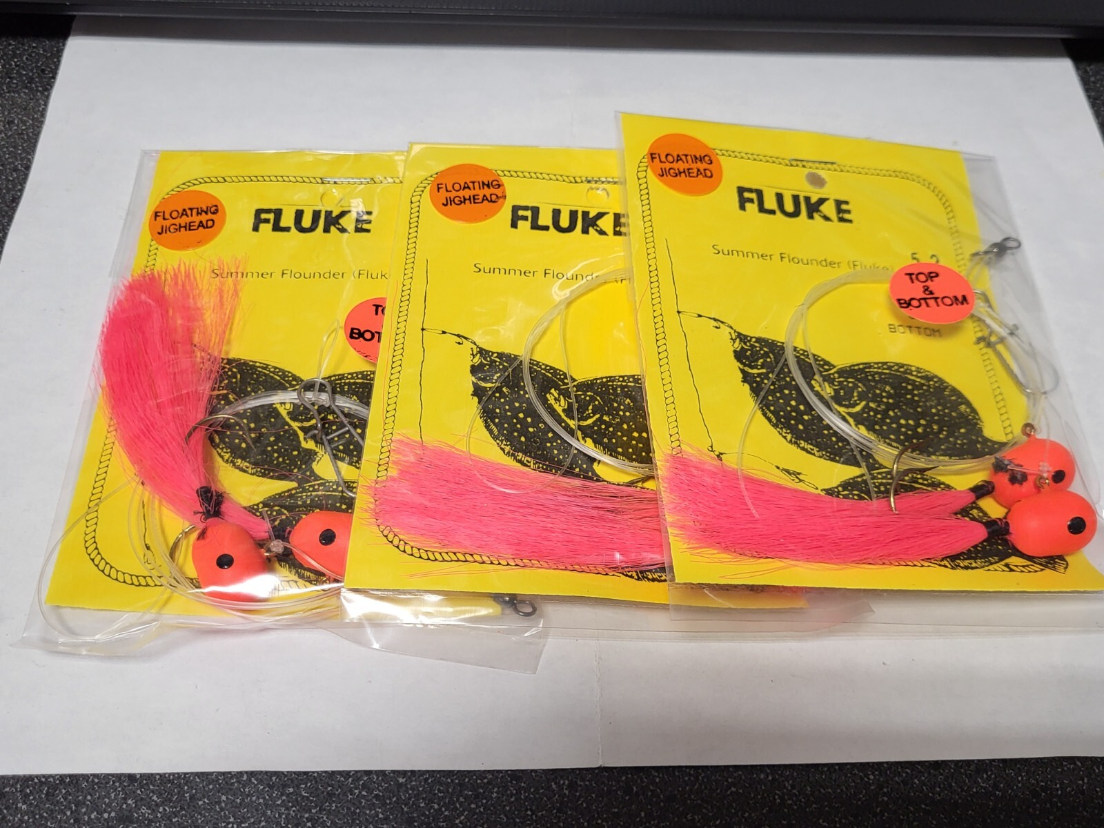 3 NJ Hand Tied HI-LO Floating Jighead Orange/Pink Buck Fluke/Summer Flounder Rig